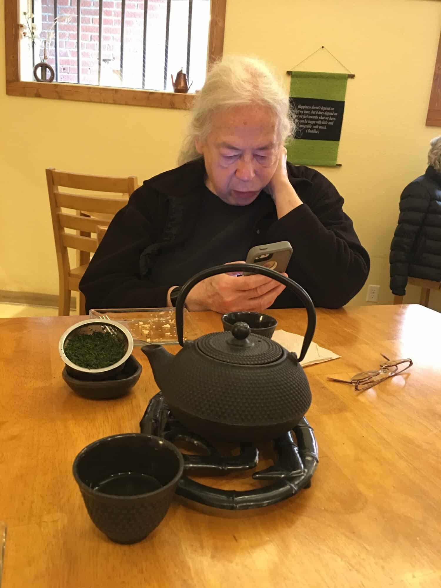 Susan in a tea shop