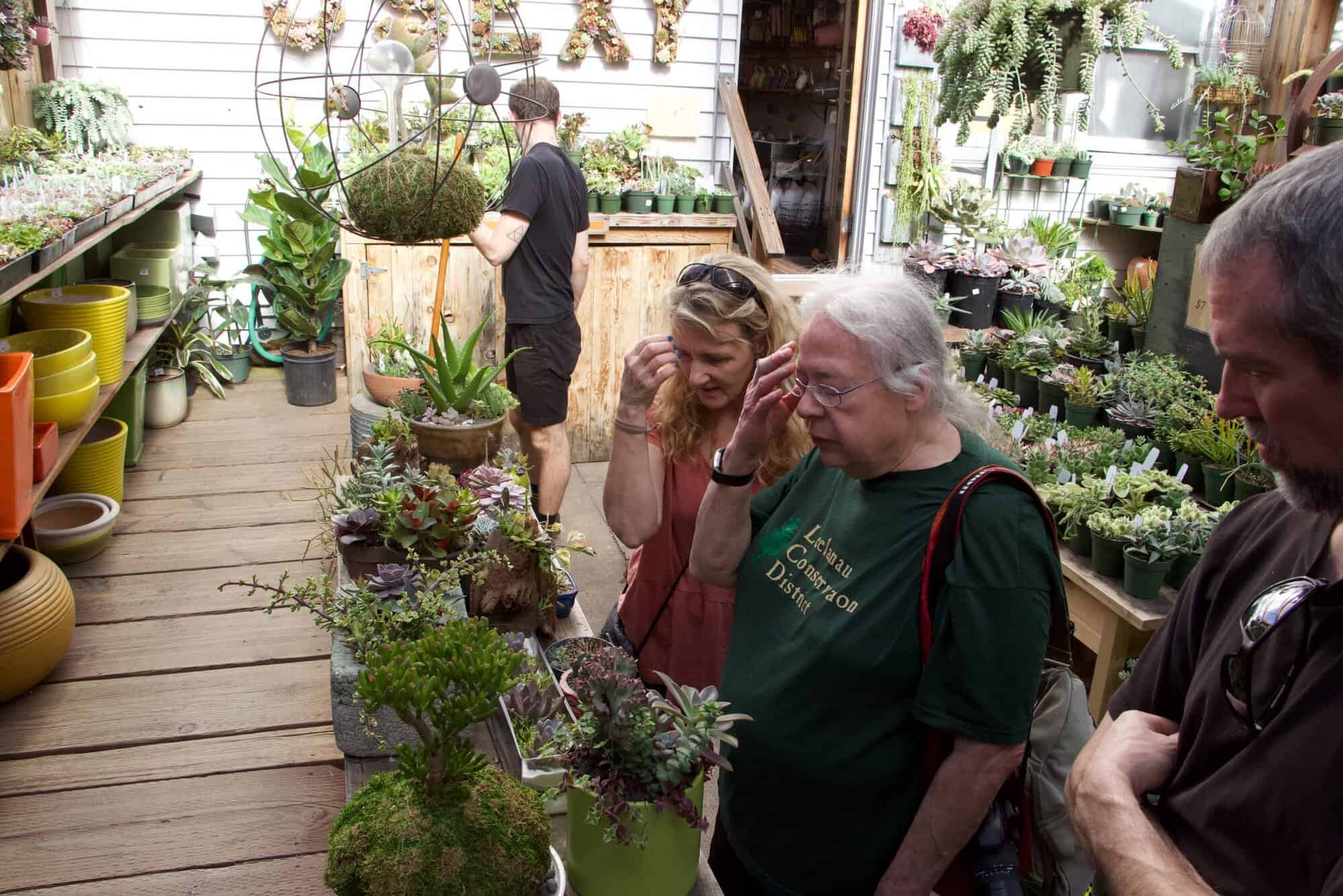 Susie and Susan at the succulent store on Bernal Hill