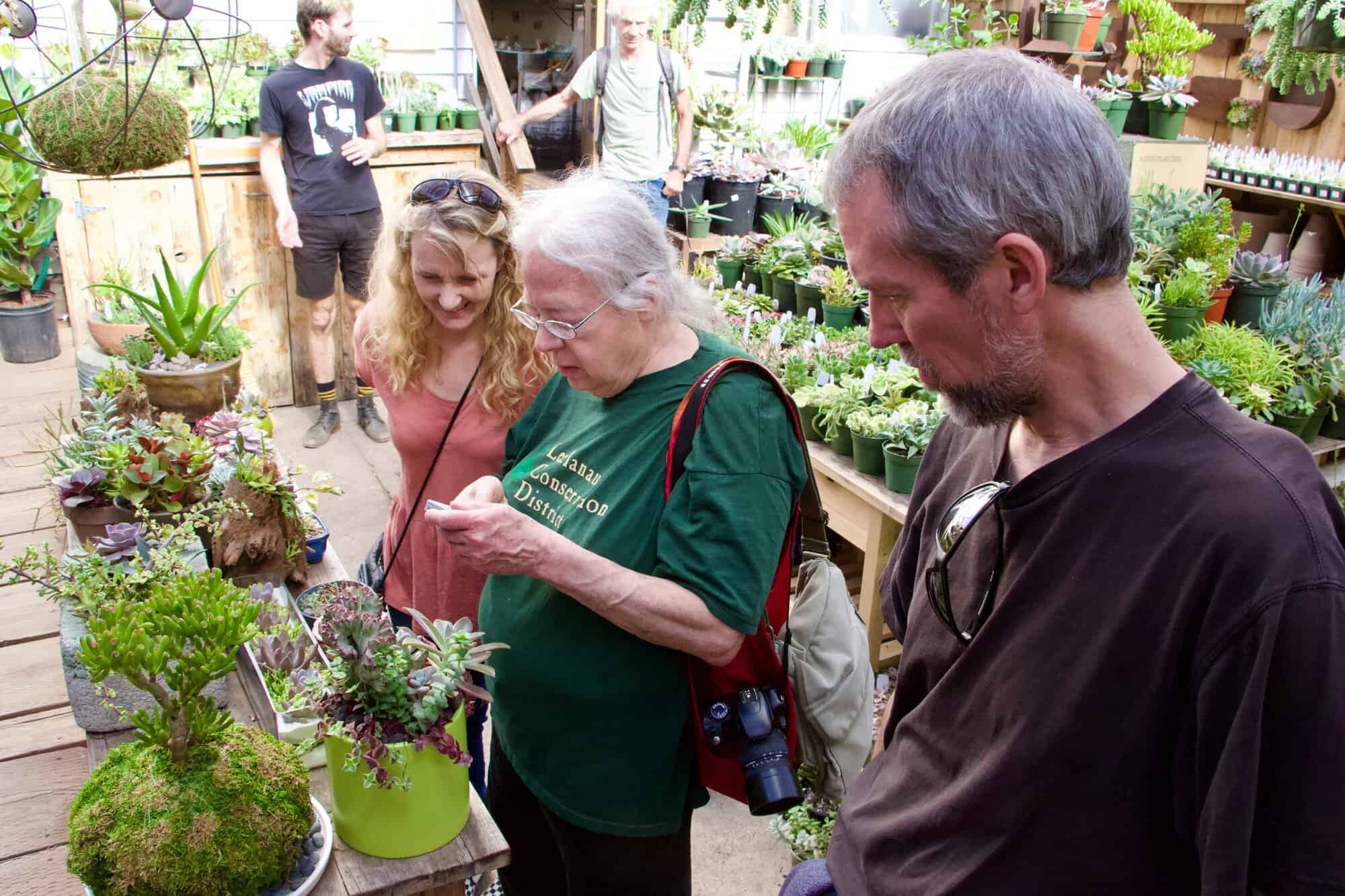 Susie, Susan, and Steve at the succulent store on Bernal Hill