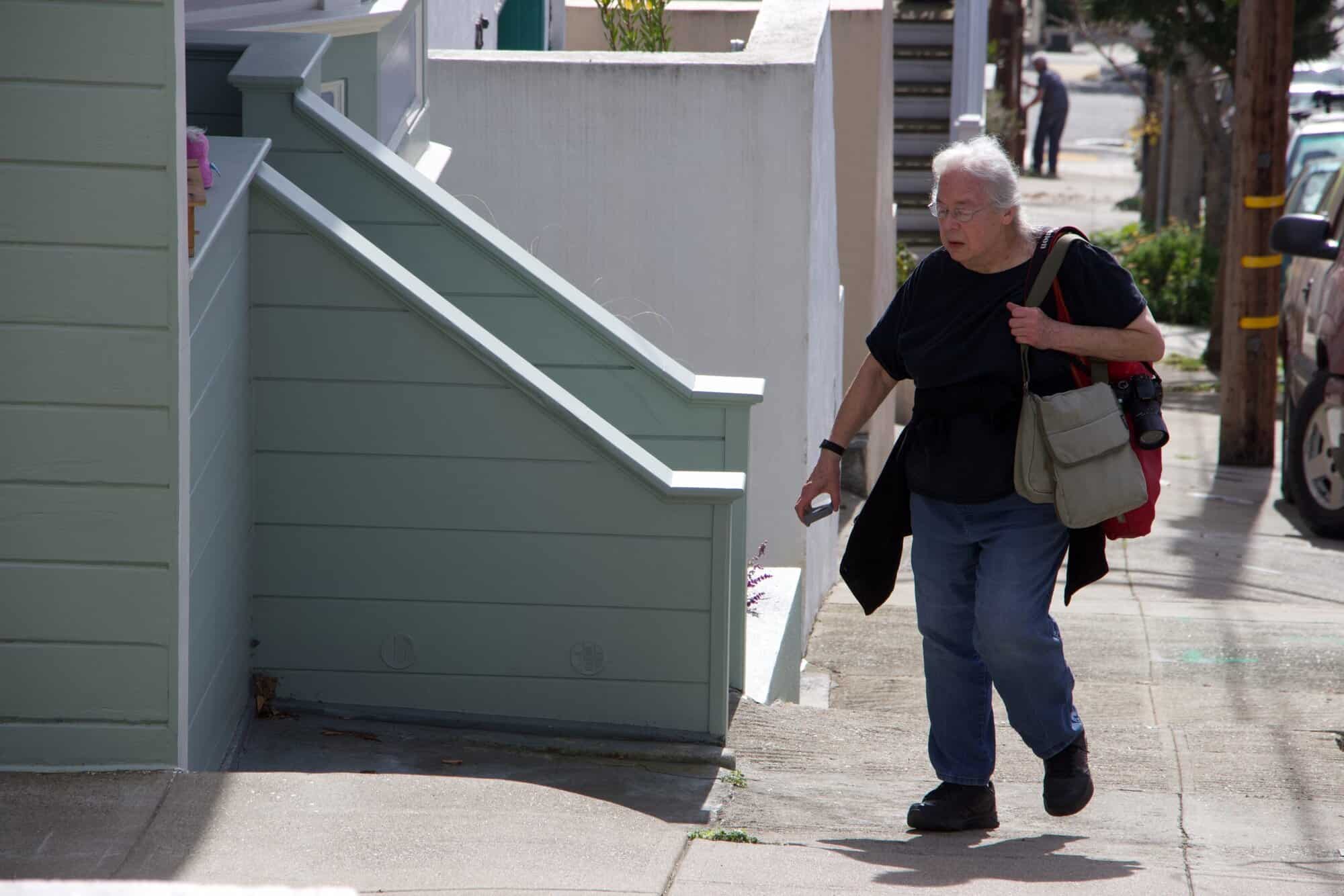 Susan on a San Francisco neighborhood sidewalk